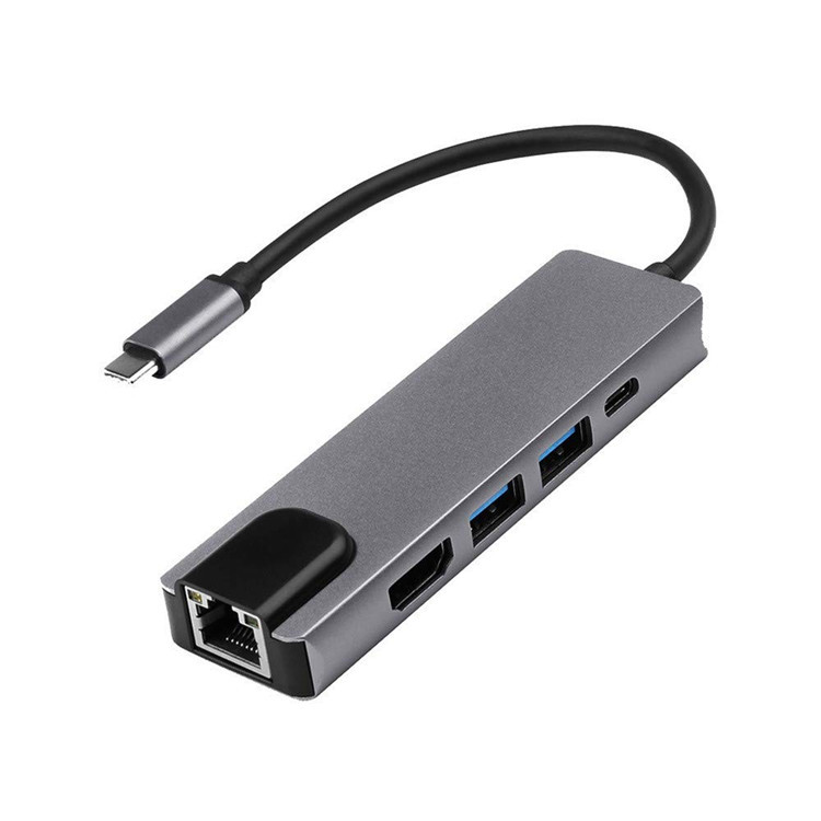 Хит продаж, док-станция 5 в 1 типа C на HDTV/MI/Rj45/HUB/PD/USB3.0, конвертер, совместимый с портом Ethernet Gigabit 100 Мбит/с