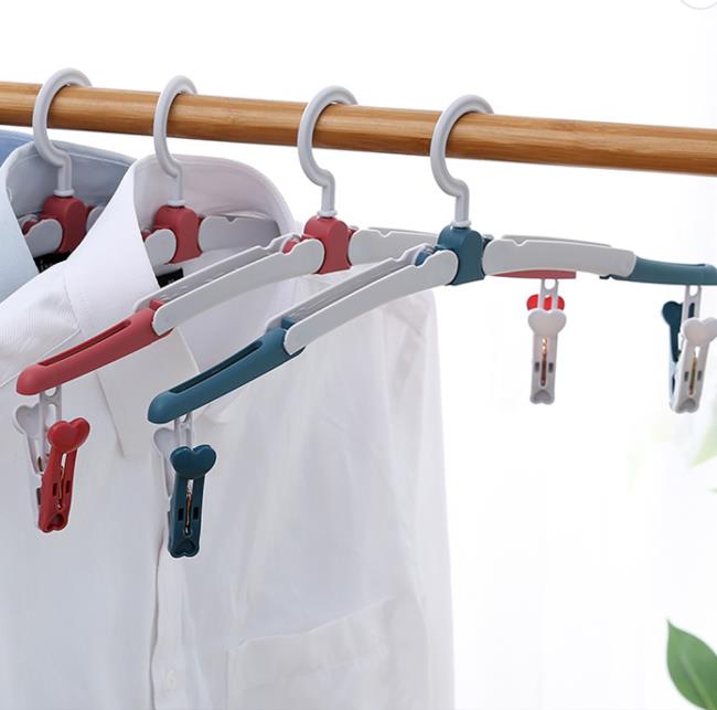 360 Hook Foldable Retractable Dry Clothes Travel Hanger Plastic Hanger with Clip Opp Other Home Rectangle Clothing Hangers 40g