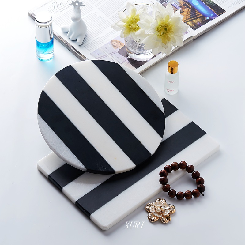Marble tray aromatherapy candle holder holding tray black and white home marble geometric decorative tray