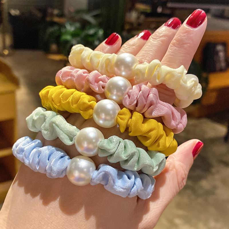 High Quality New Scrunchies Elastic Hair Bands Pearl Candy Color Hair Tie For Women Girls Hair Accessories