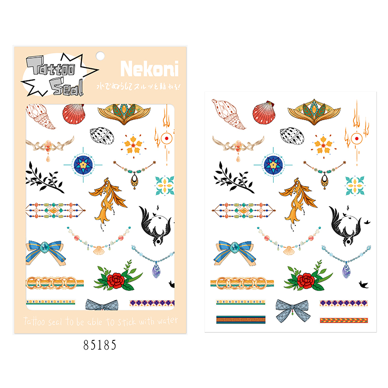 Nekoni Temporary Tattoos Stickers Illustration Sticker Body Arm Painting Fake Jewels Tatoo Girls for Water Transfer Tattoo
