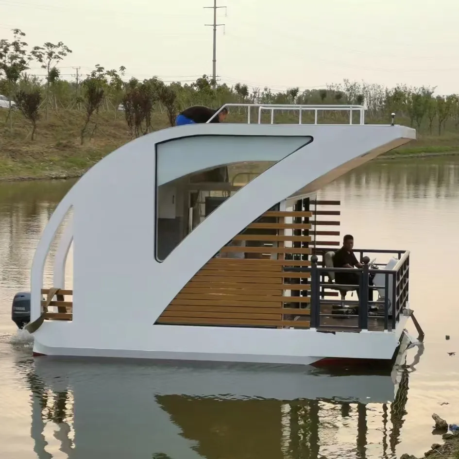 5.6m 18.5ft luxury aluminium Trimaran tritoon Party pontoon Boat House Boat for Sale