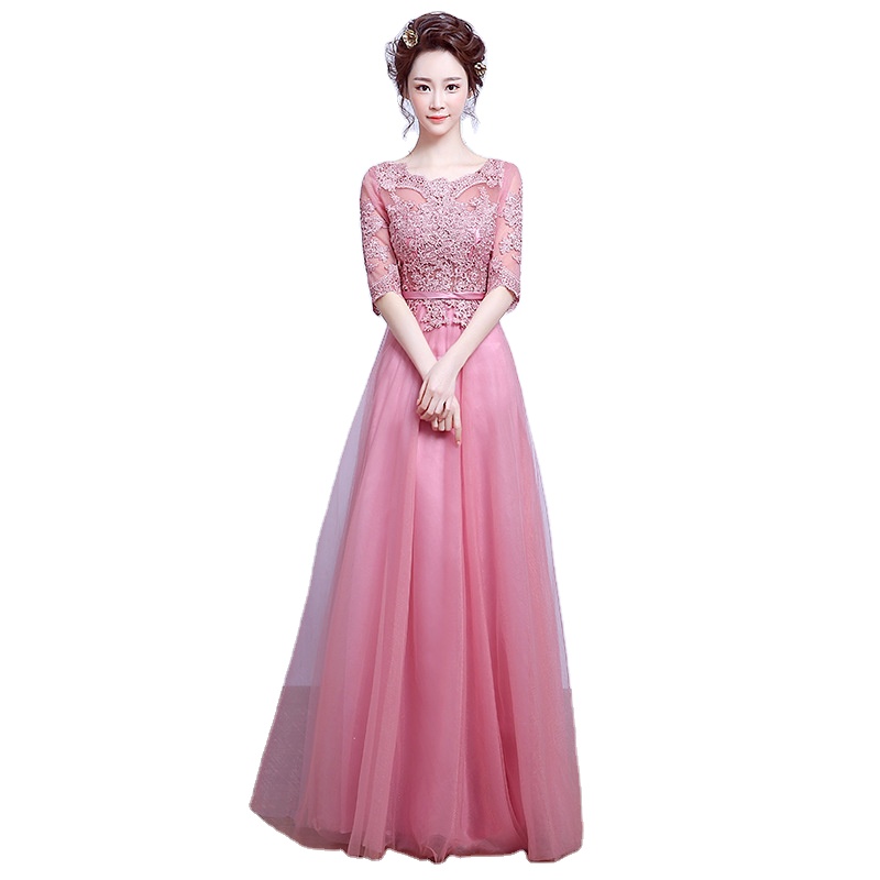 High Quality Women Ladies Lace Embroidered Chiffon Wedding Bridesmaid Evening Prom Gown Formal Party Dresses Long Evening Dress
