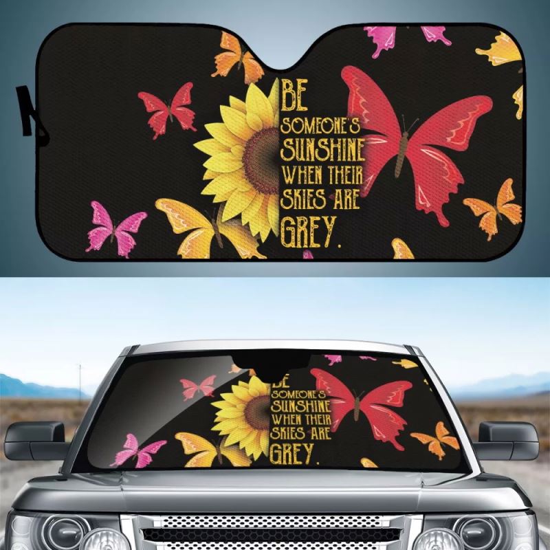 Car Windshield Sunshade Sunflower With Butterfly Printed Car Sunshade Windshield Luxury Retractable Car Side Window Sunshades