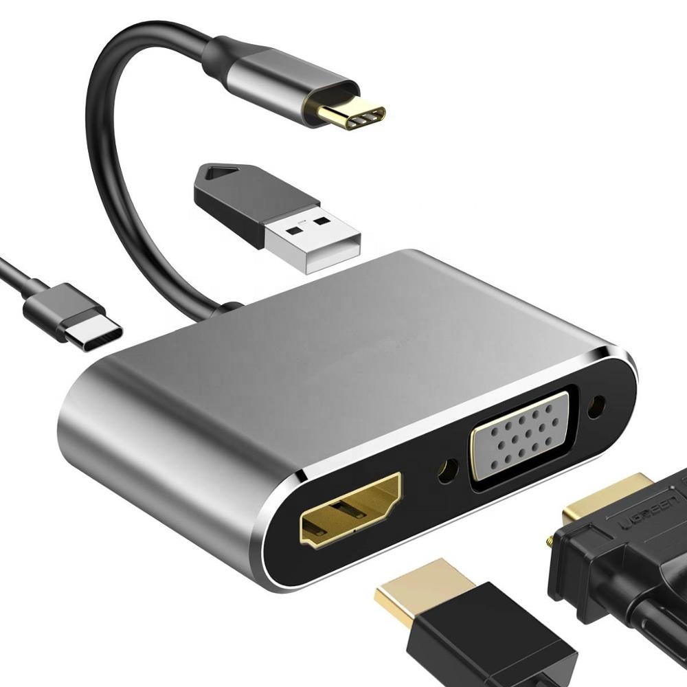 4 в 1 Тип C 4K HDMI VGA адаптер с USB 3,0 мощность зарядки PD порт, совместимый с Nintendo Switch и MacBook Pro и т. д