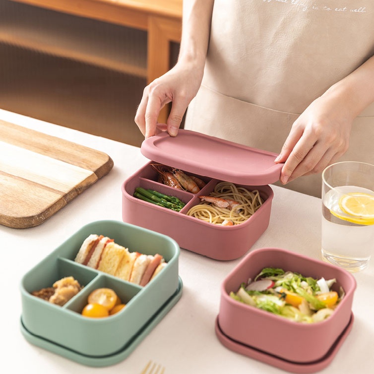 Портативный пищевой силиконовый прямоугольный пищевой контейнер Bento Box, силиконовый Ланч-бокс, силиконовый Ланч-бокс