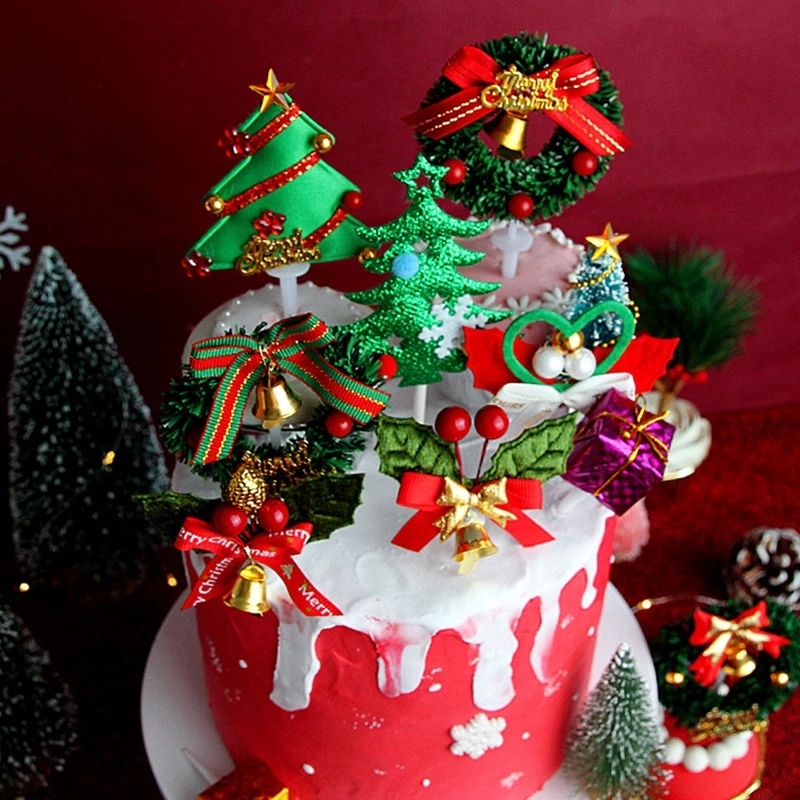Merry Christmas Cake Topper Xmas Ornament Cakes Dessert Decorations New Year Gifts Christmas Tree Cake Decoration