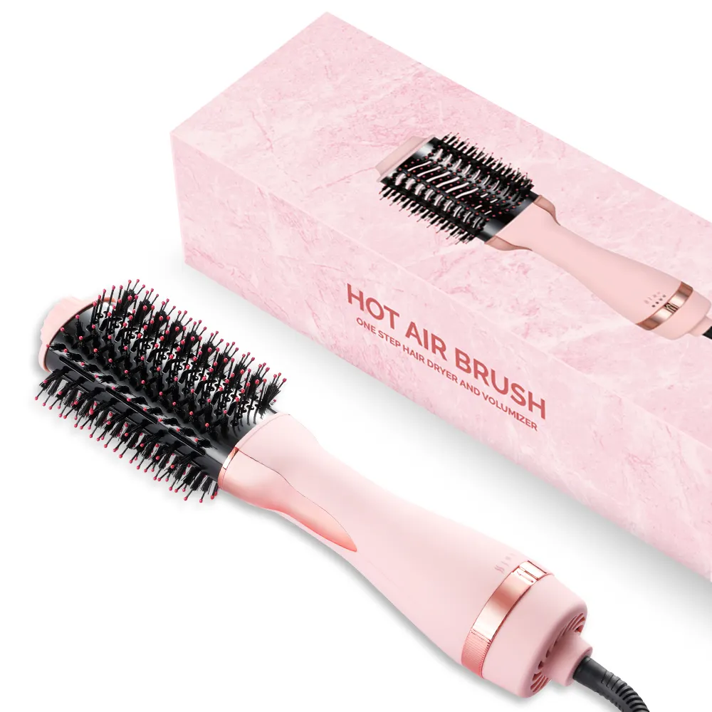 New Light Pink Hot Air Blowout Brush 3 in 1 Electric One step Blow Out Hair Dryer Brush