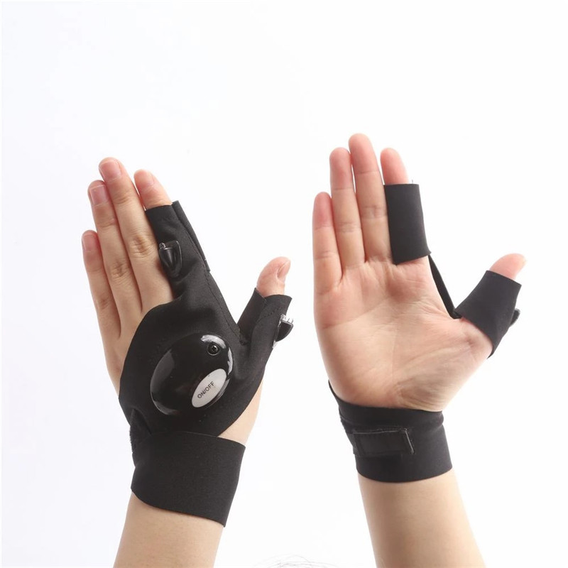 LED Luminous Outdoor Flashlight Strap Fish Sun Protection Camping Work Fingerless Fishing Gloves