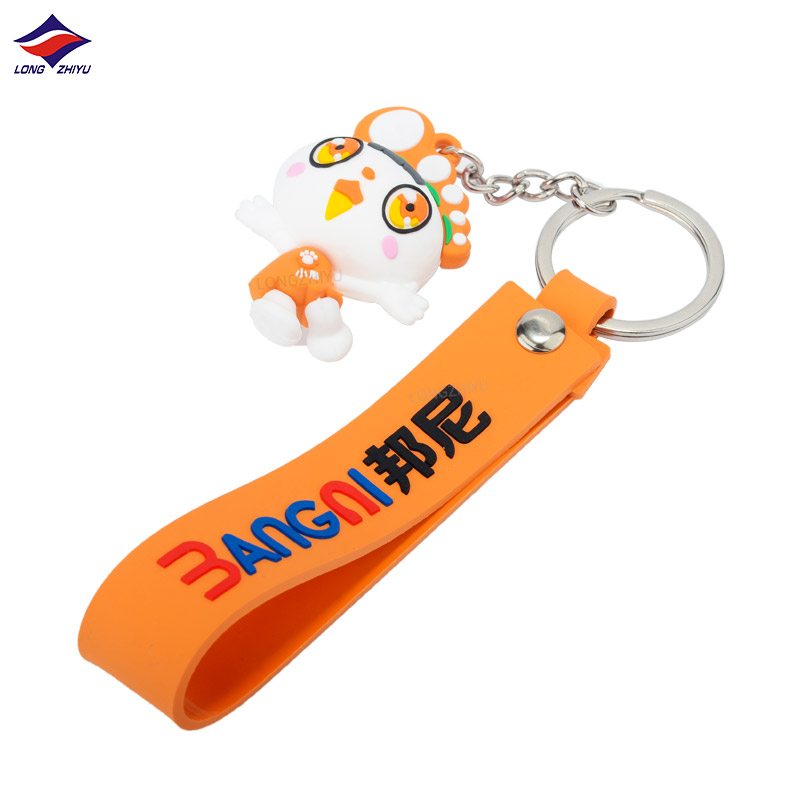 Longzhiyu 15 Years Factory Custom Logo PVC Wrist Lanyard Soft Rubber Keychain with 3D Cartoon Doll