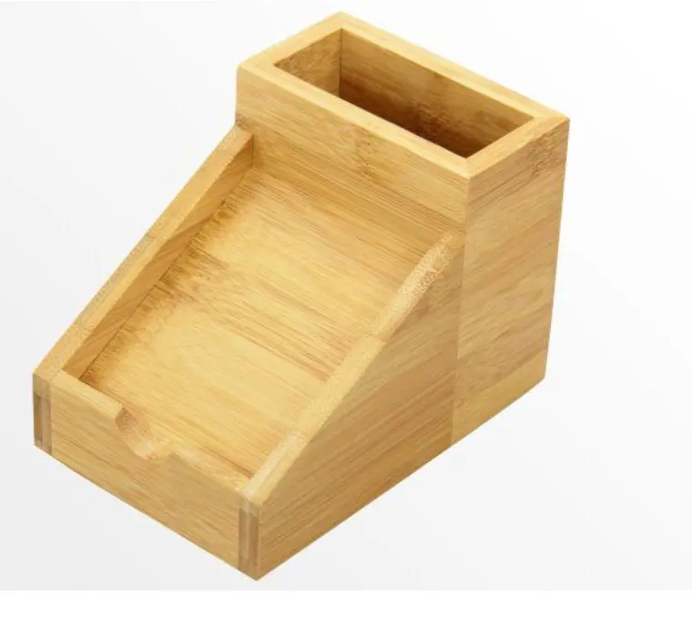 Bamboo Pen Pot Notes Holder Two compartment