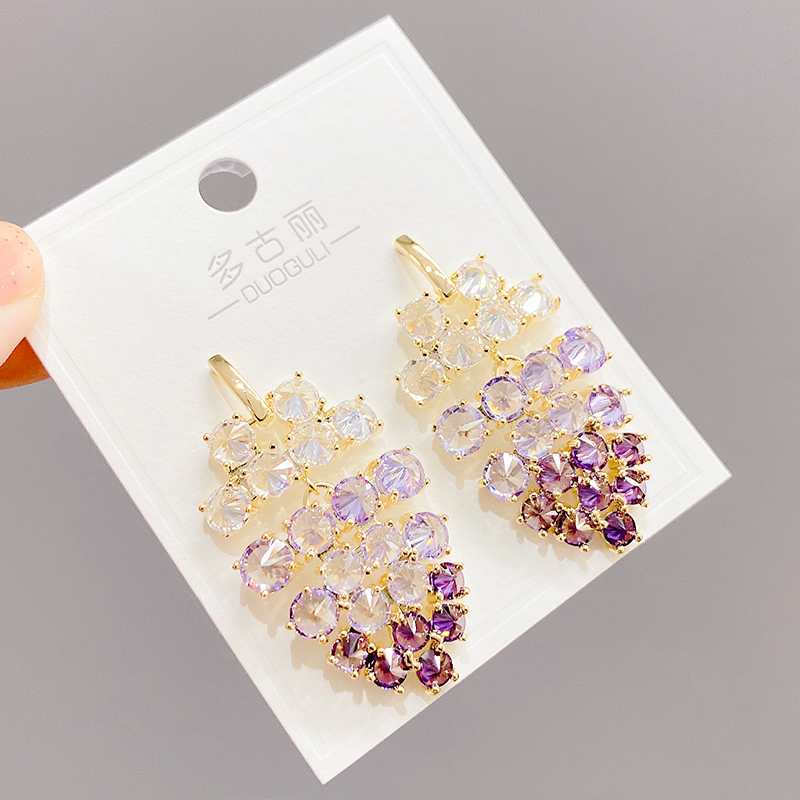 ED63280 Fashion funky gold plated women jewelry purple zircon grapes drop earring