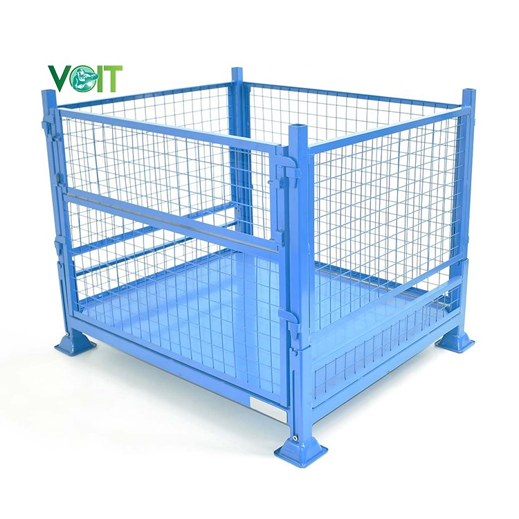 Custom industrial storage powder coated foldable metal transport pallet crate