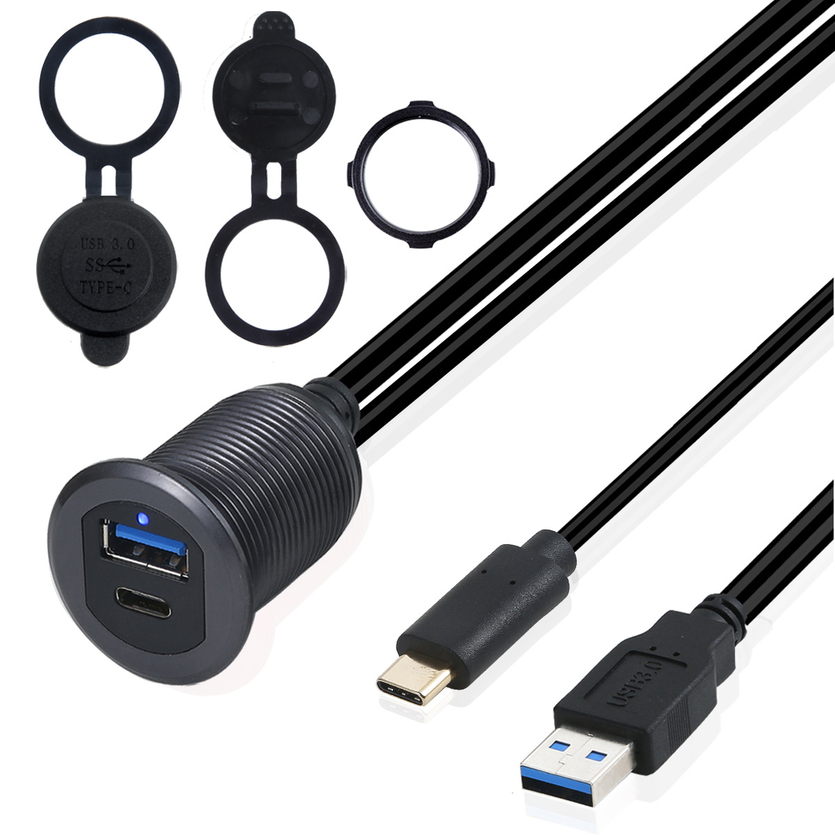 Светодиодный утапливаемый адаптер с двумя USB-портами для панели приборной панели автомобиля двойной порт USB 3,0 папа-мама панельные зарядные кабели типа C