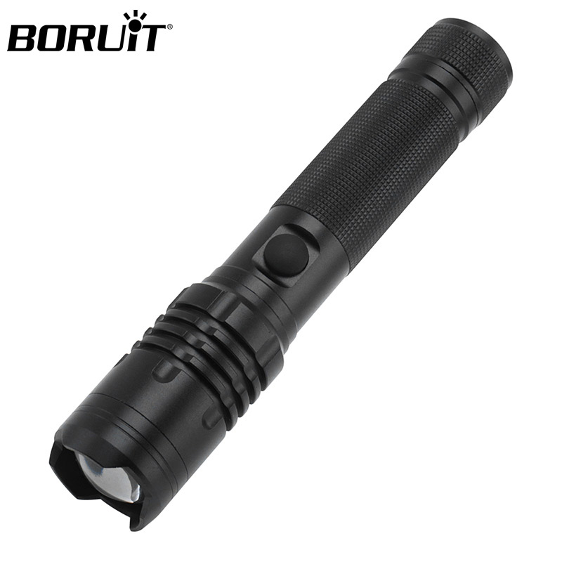 BORUiT LED Aluminum zoom tactical flashlight Outdoor camping adventure 18650 rechargeable flashlight torch with power bank