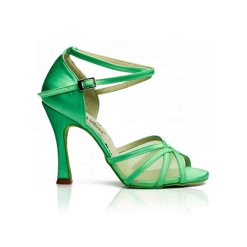 Zapatos De Baile Green Satin With Mesh Latin Salsa Heel 9cm Ballroom Dance Shoes for New Arrival Latin Dance Women