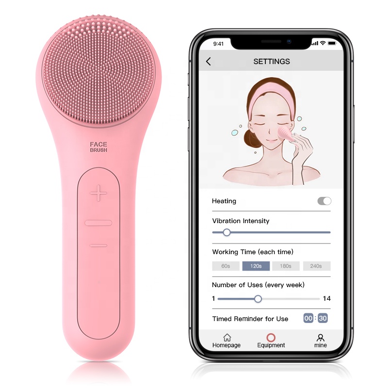 Wholesale Smart Private Label Electronic Silicone Heated Electric Facial Brush Beauty Massage for Skin Cleansing