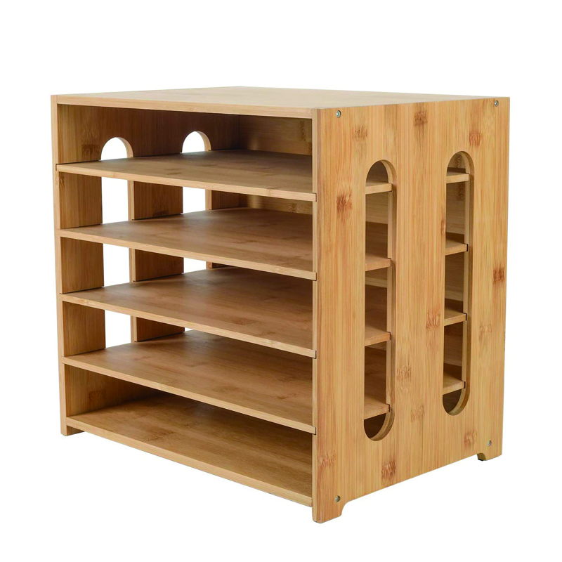 2021 Custom High Quality Document holder bamboo 5 compartments brochures magazines rack letter tray