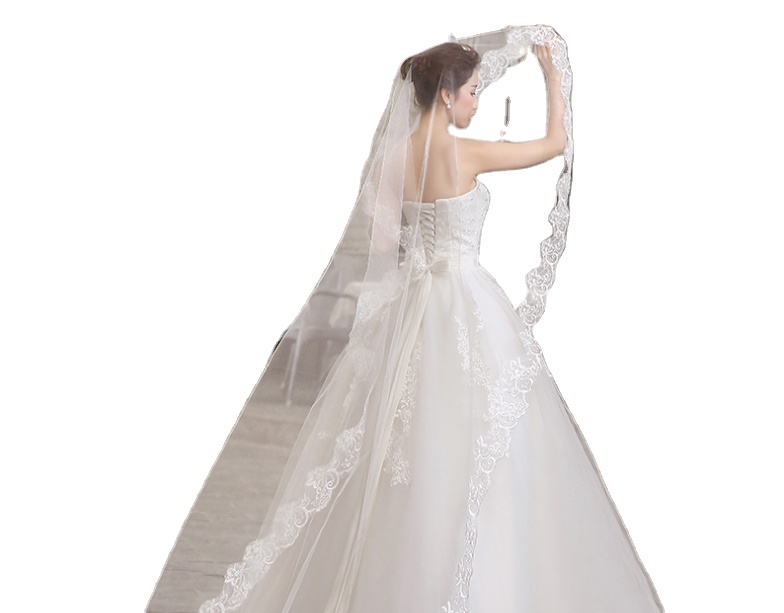 2021 New Long Tulle Wedding Bridal Veils Lace Edge Cotton OEM Technics Layer Style Time Lead Pcs Material Origin Type Quality