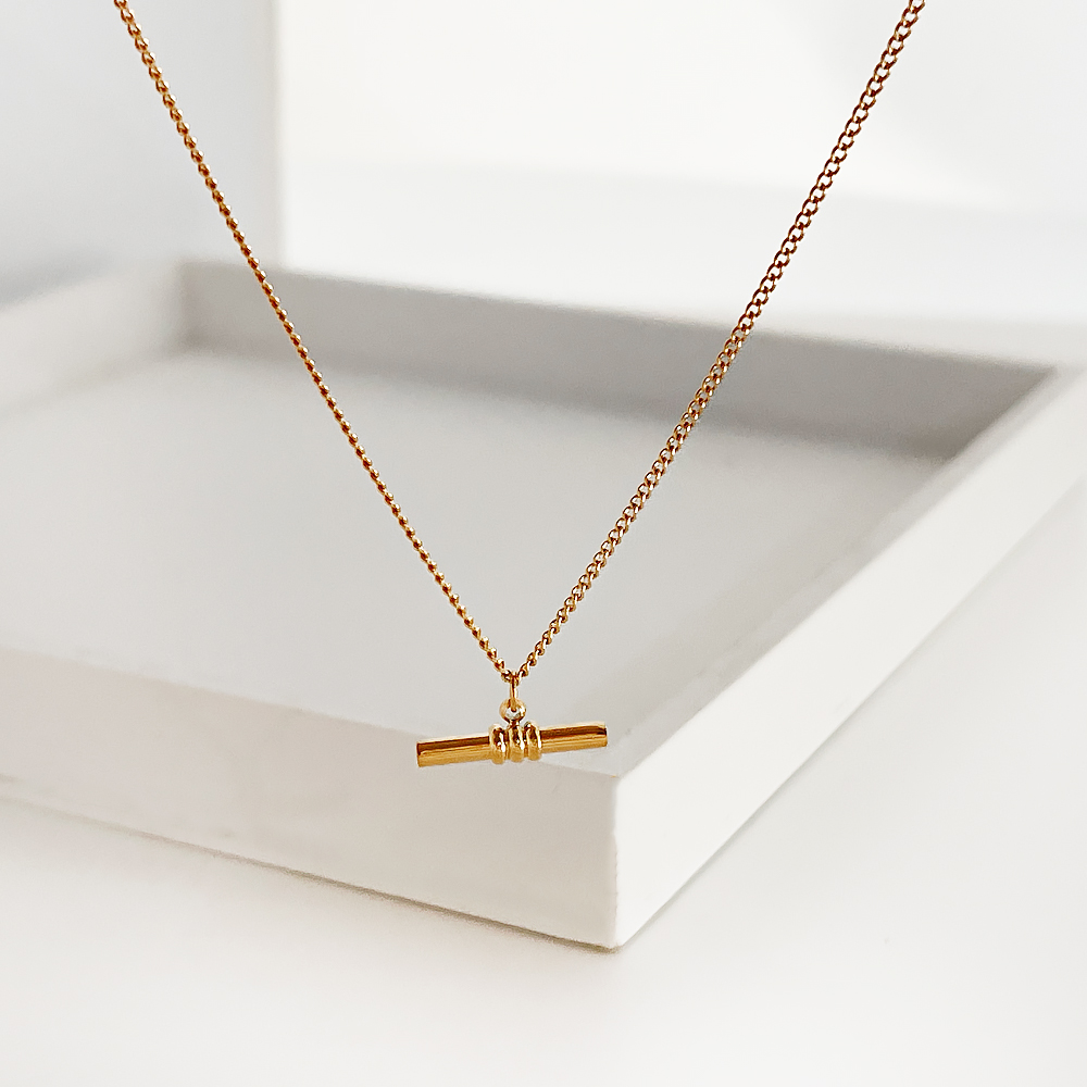 N0452 stainless steel toggle pendant necklace daily dainty gold plated bar charm choker for women thin link chain necklaces