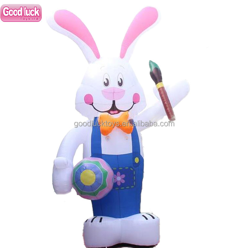 Factory cost Happy Easter Inflatable Funny Animal Blow up welcome stand model blue Rabbit cute Bunny for promotion decoration