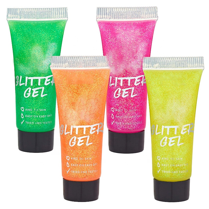 UV Glitter Body Paint Gel 4 Colors Cosmetic Set for Girls Women Adults 10 ml Tubes with Glowing Effect Perfect OEM Private Label