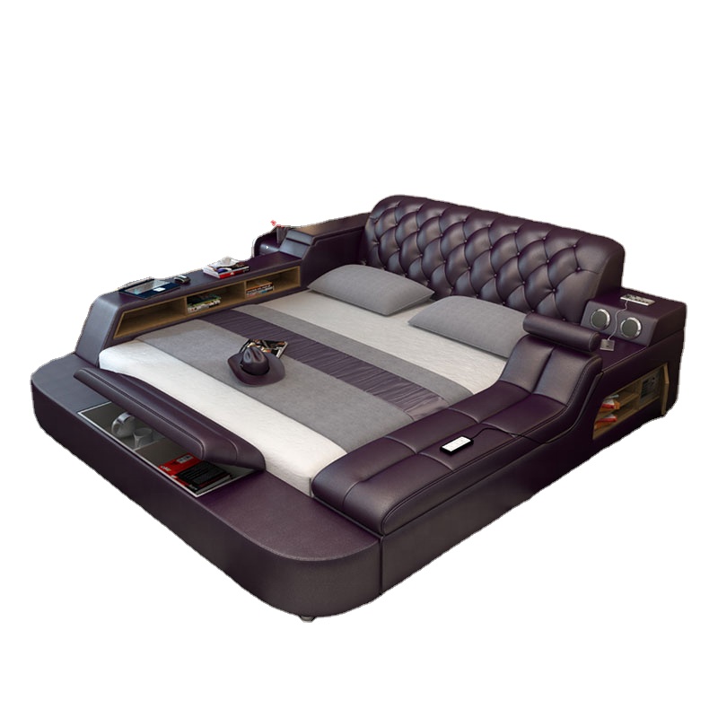 Modern leather fabric bed with storage box multimedia function bedroom furniture set bedroom furniture almari