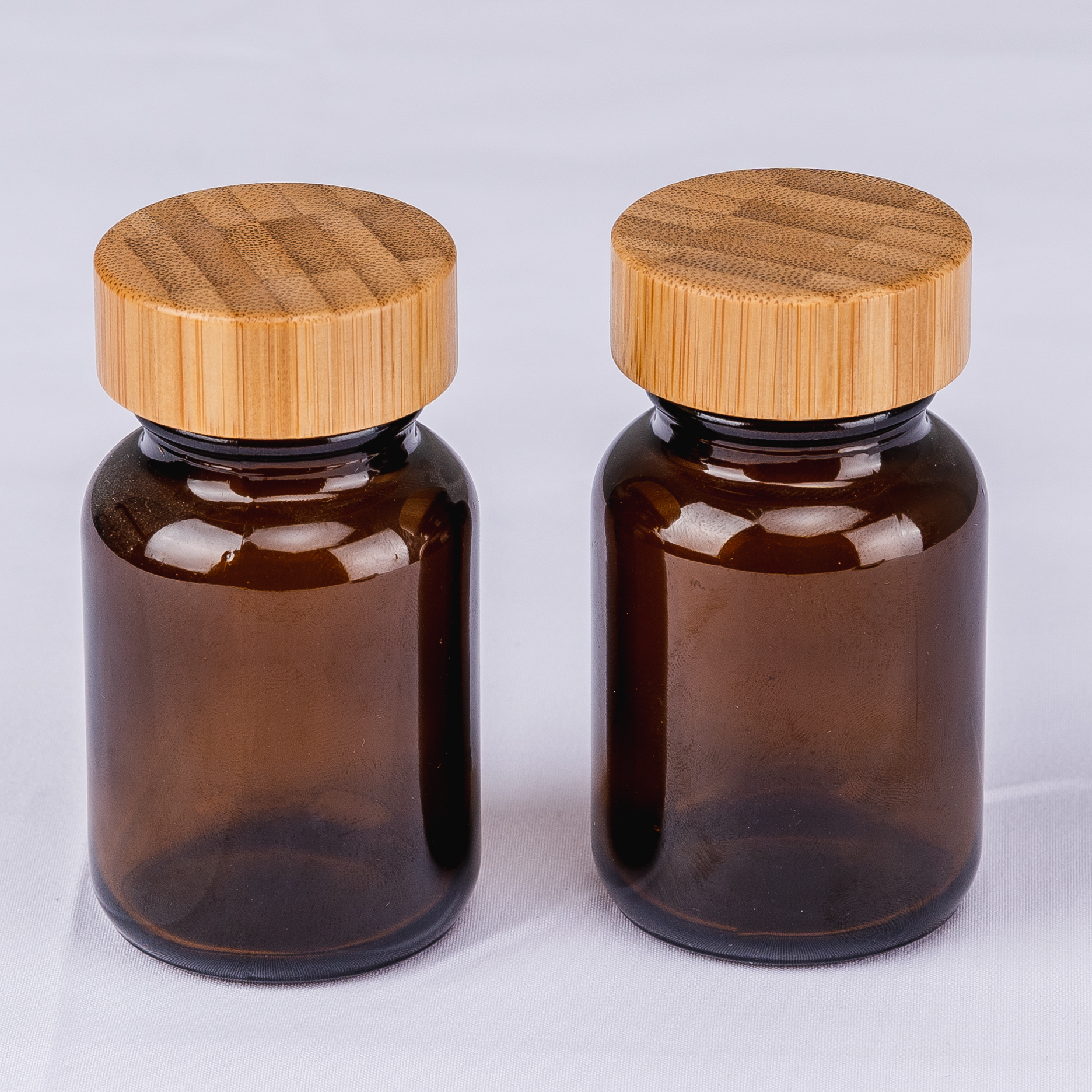 60cc medicine container pill jar bamboo lid amber glass bottle