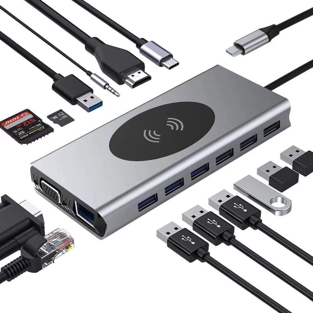 15 в 1 многофункциональный Usb C концентратор Usb зарядка док-станция типа C адаптер конвертер с Usb 3,0/2,0 порт видео в формате 4K