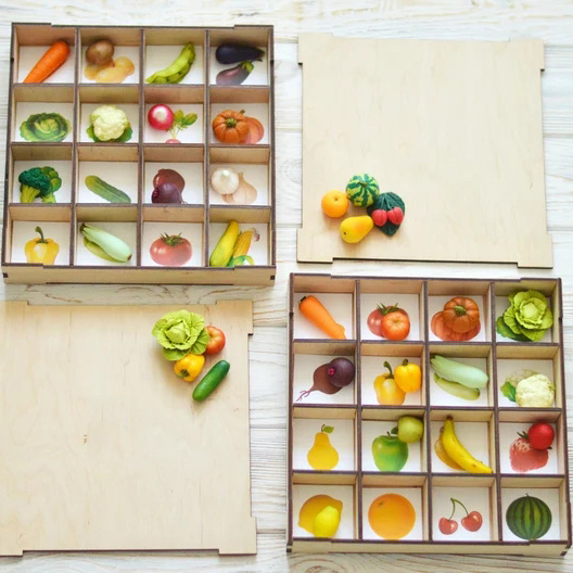 Sorting set wooden Montessori toys Travel toy Miniature vegetables Sensory toys Play food Montessori toddler