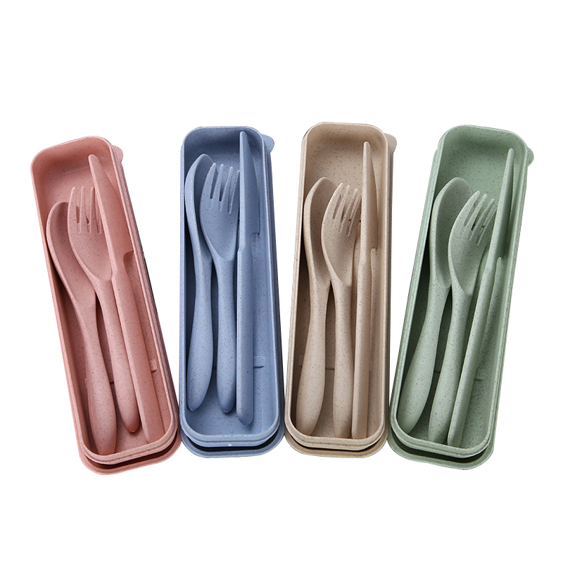 Environmentally Friendly Non-toxic knife Fork Spoon 3pcs Set Portable Travel Dinnerware Wheat Straw Cutlery Set
