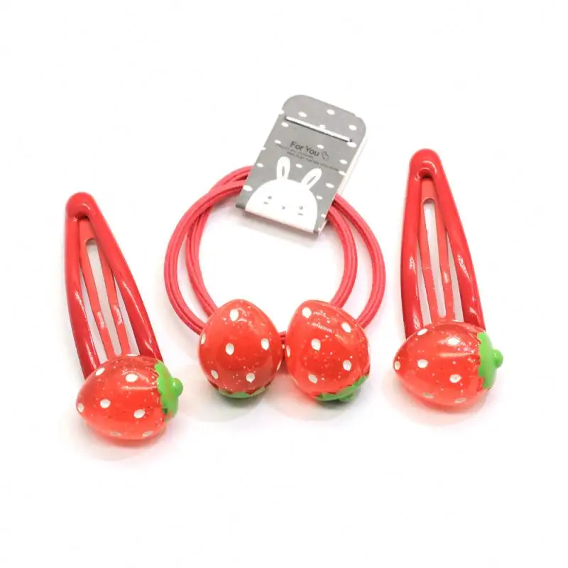 Novel Colorful Design Hair Clips Set Red Strawberry Fruit Style Girls Kids Daily Hair Decoration Accessories