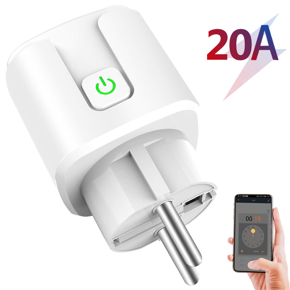 SMATRUL 20A Tuya WiFi EU Smart Socket Plug Wireless Remote Water Heater Voice Control Power Monitor Timer Google Home Alexa