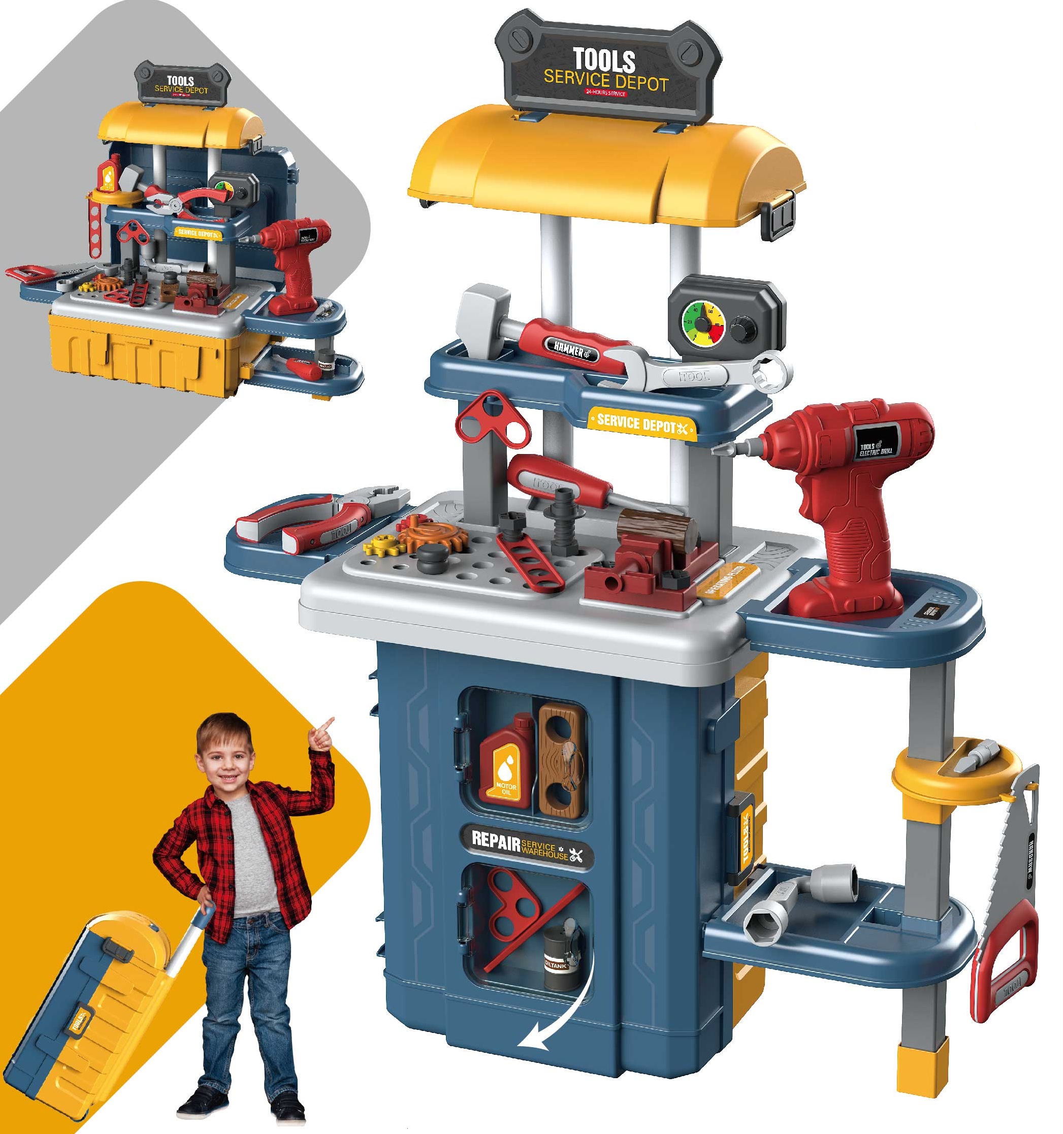 2021 Новая игрушка, развивающая ролевая игрушка 3 в 1, Многофункциональный чемодан, Ремонтный ящик для инструментов, рабочая скамейка, игрушка для детей