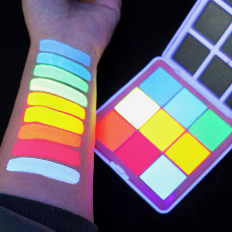Water Activated Aqua Liner Cosmetic Makeup Palette Bright Uv Neon 9-color face Body Paint Palette Glow In The Dark