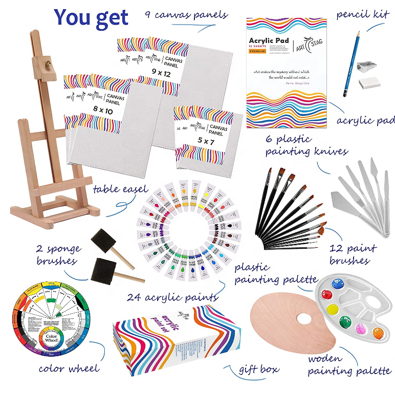 China factory 62-Piece Luxury Acrylic Paint Set Variety of Art Accessories, Professional Art Paint brushes, Paint