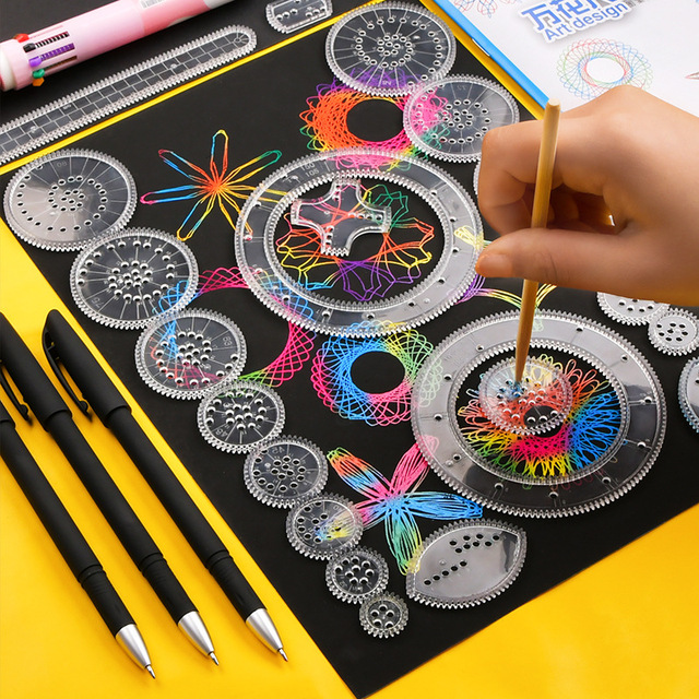 DIY drawing set educational kids painting templates accessories spirograph toys with color pens