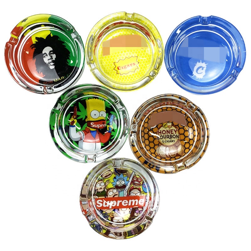 Hot Selling Wholesale Smokeless Pocket Luxury Custom Logo Print Round Glass Ashtray Portable Cigar Glass Ash Tray
