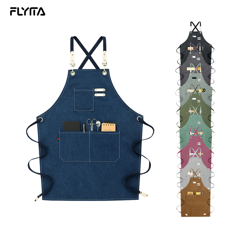 Wholesale Plain Blank Garden Apron OEM Pockets Adjustable Waterproof Cotton Canvas Apron Custom Logo
