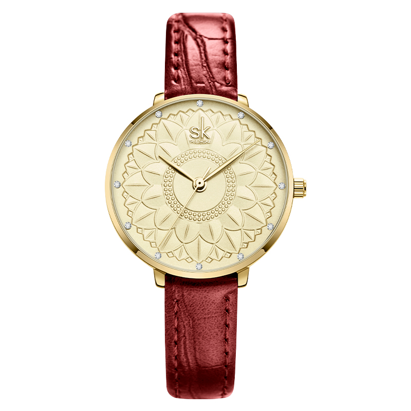 SHENGKE Fashion Leather Lady Watch Luxury Pattern Dial Women Wristwatch Female Quartz Watches Waterproof Relogio Feminino K0149
