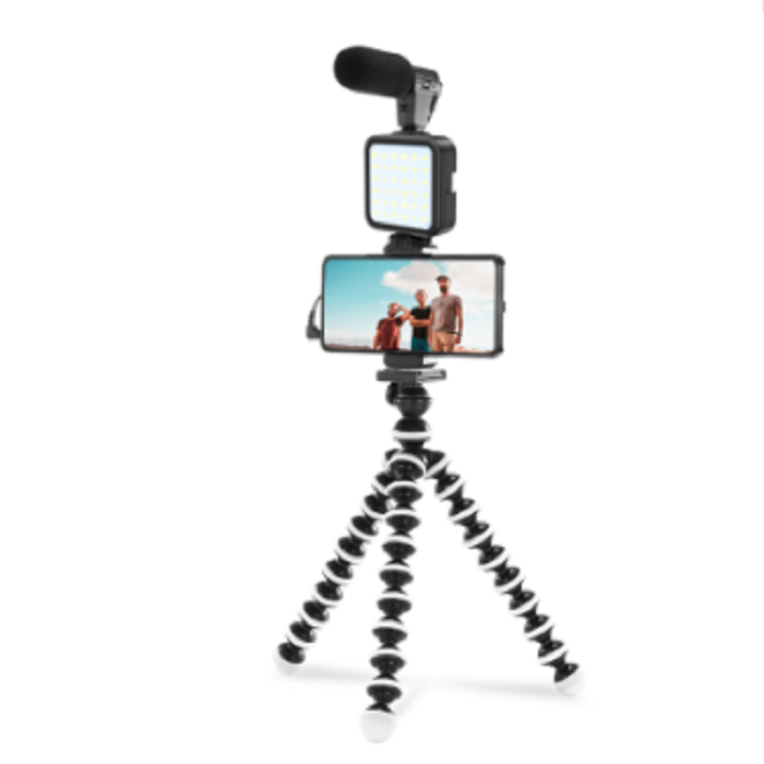 Лучшие продажи мини vlogging оборудование видео микрофон комплект смартфон vlogging комплект с дробовик микрофон светодиодный свет штатив для youtube