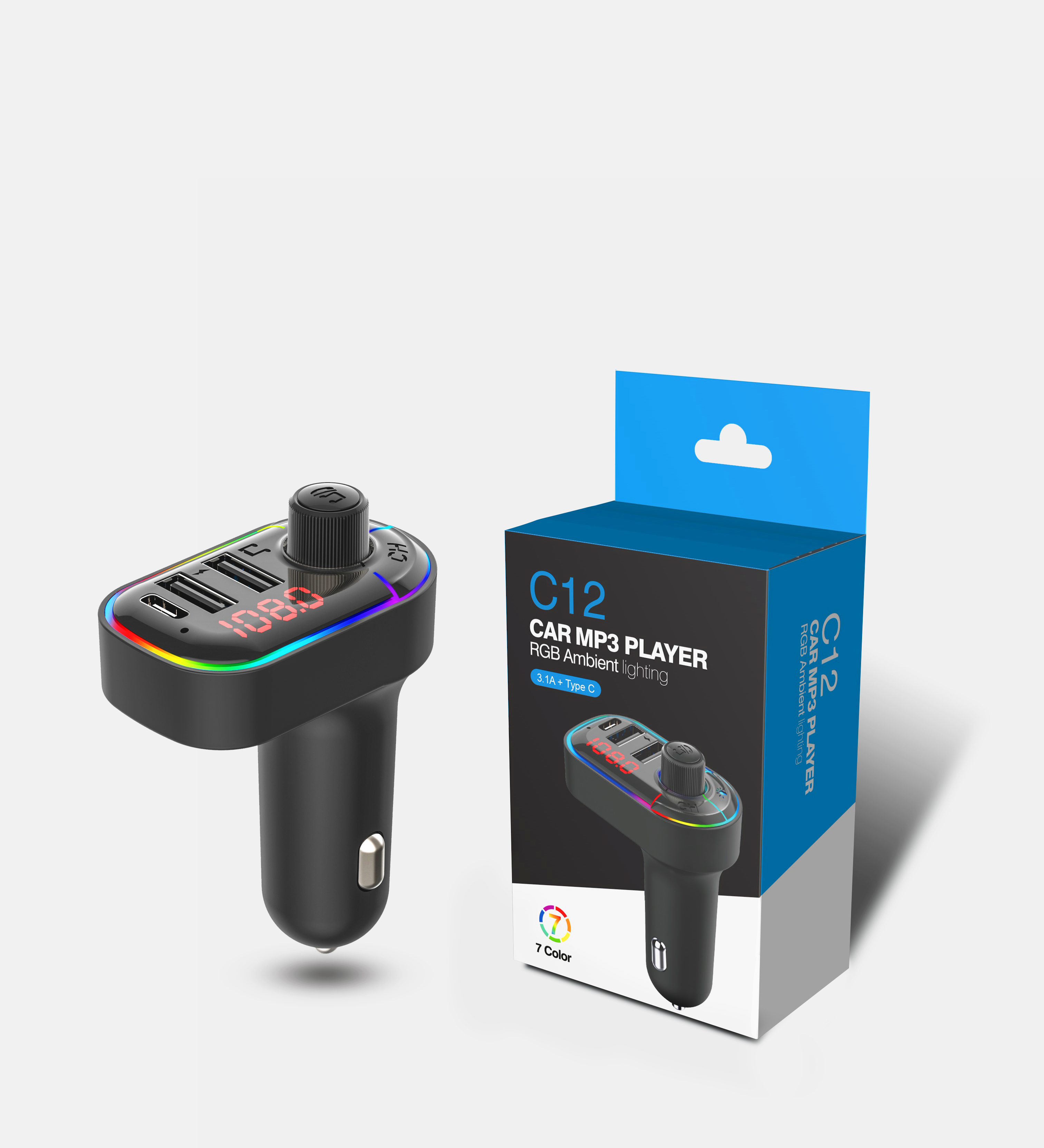 FM-передатчик для автомобильного MP3-плеера с QC3.0 и 7 цветами, адаптер со светодиодной подсветкой, музыкальный комплект громкой связи для автомобиля