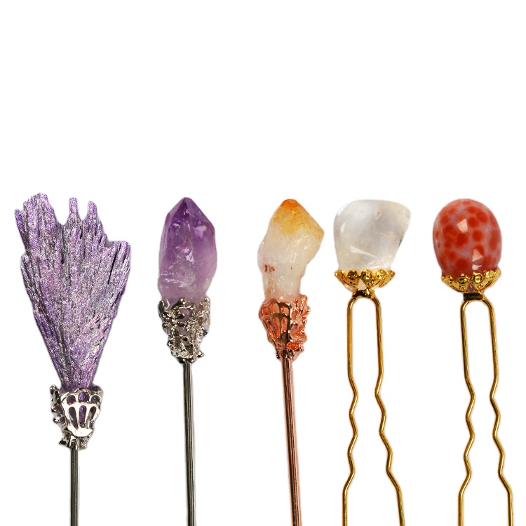 Wand Hair Sticks Gold Metal Wire Wrapping Crown Tiara Crystal Stone Hair Pin