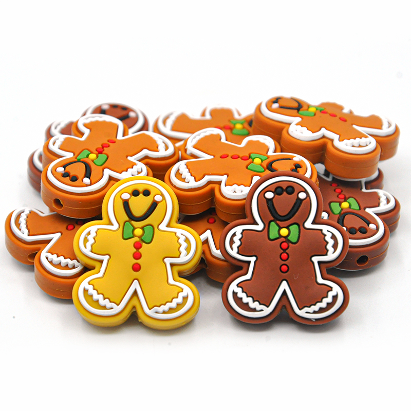 Wholesale Cartoon Silicone Beads DIY Christmas Ornaments Ginger Bread Focal Loose Beads Wholesale