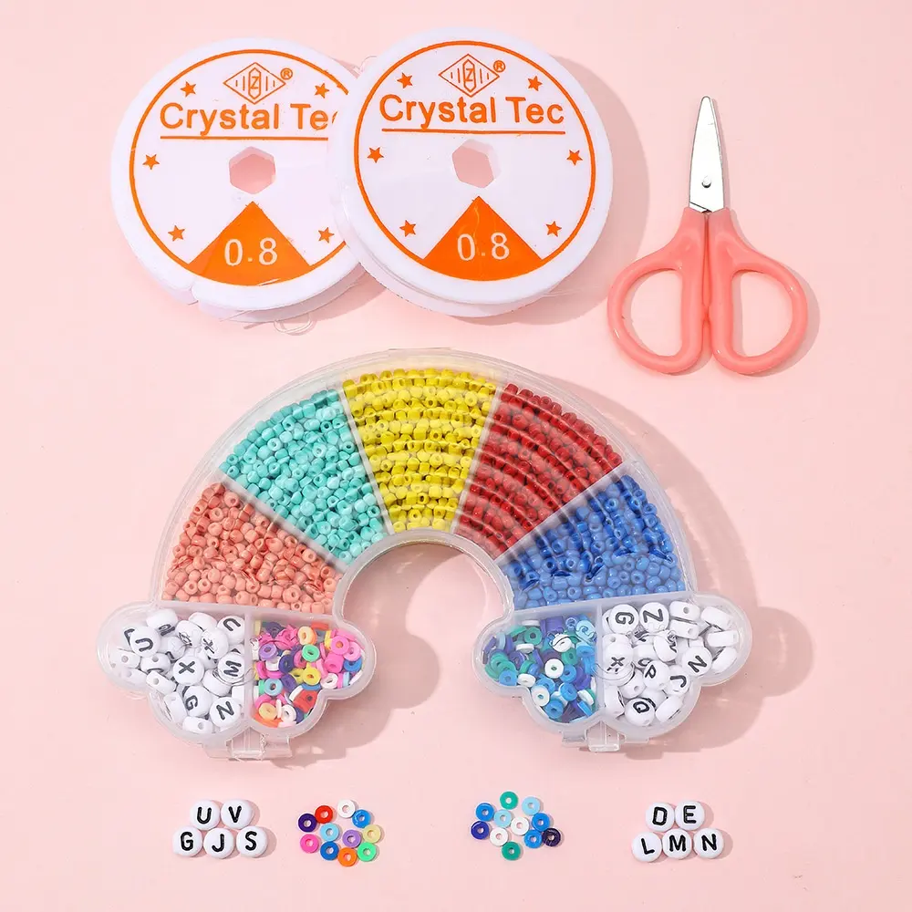 Other Loose Beads Beads Set Home Kids Jewelry Pearl with Hole Rainbow Box Self Making DIY Crystal Jewelry Bracelet Making Kit