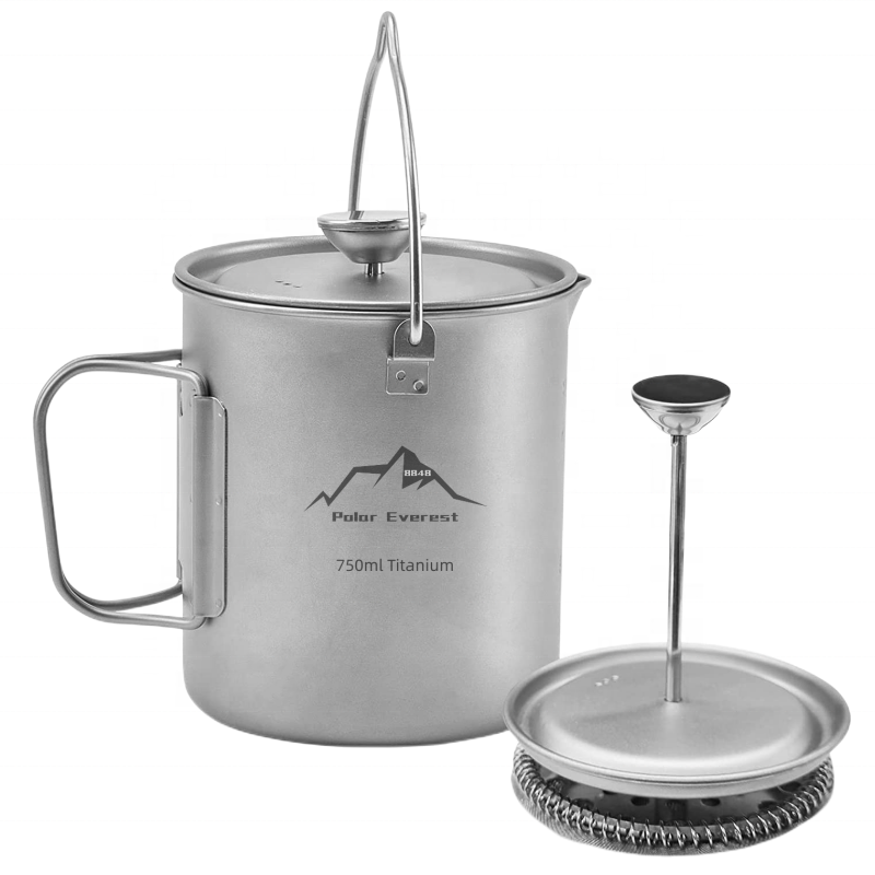 Polar Everest Titanium Camping Coffee Maker French Press Coffee Pot Titanium Cup Tea Pot Camping Cookware for Outdoor Camping
