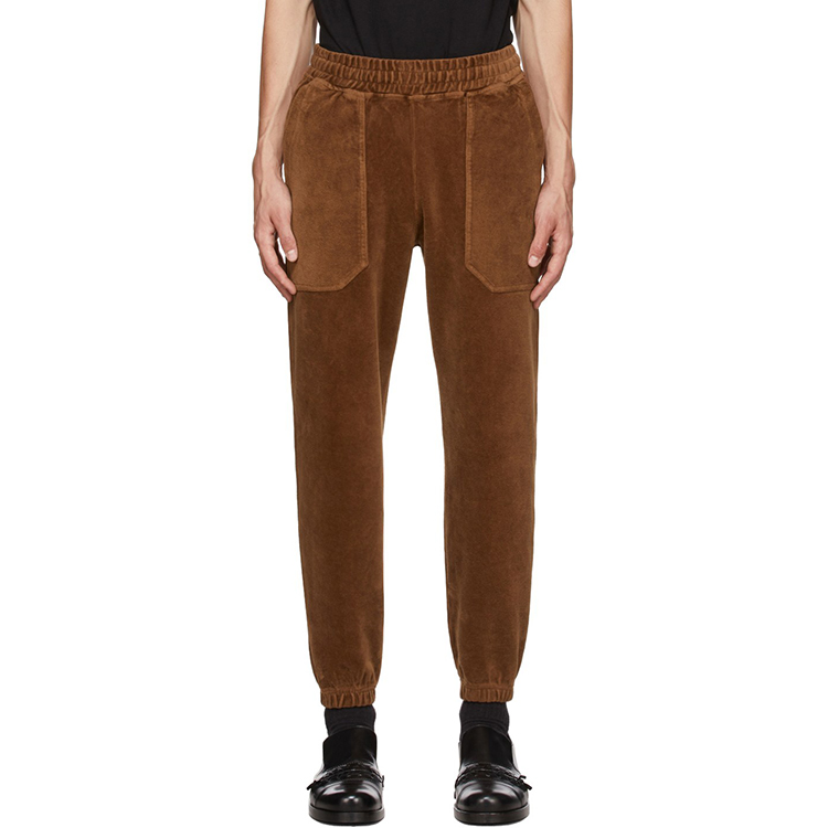 Velour Trekking Lounge Pants Plus Size Elastic Waist Men's Trousers with Pockets Winter Hot Sale Brown 100% Organic Cotton Woven