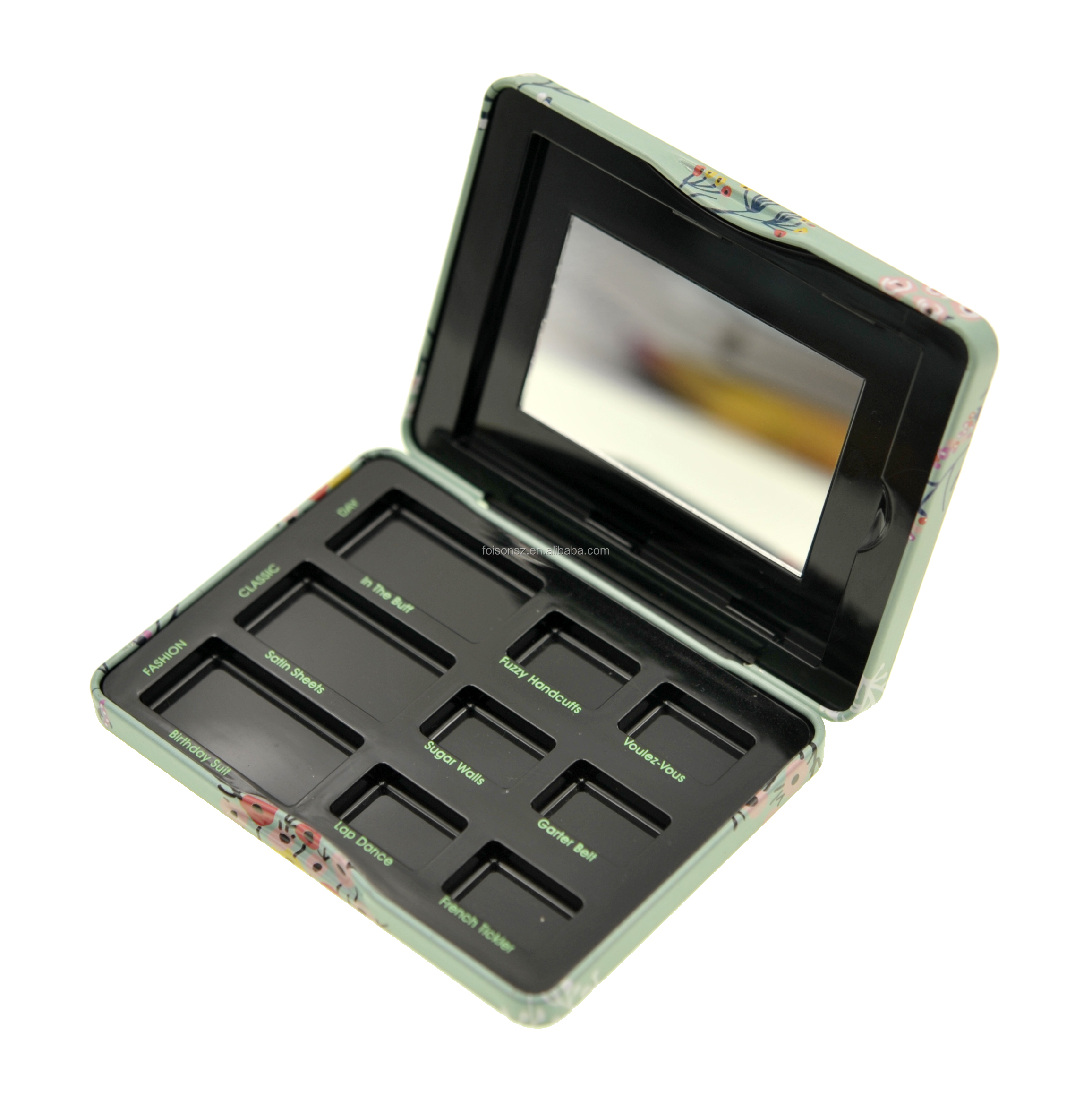 Customized colorful individual matte/glitter tinplate eyeshadow palette makeup tin box