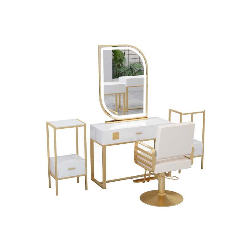 Decorative Beauty Large Hair Dressing Double Side Tv Led Barber Round Station Furniture Set Gold Salon Mirror