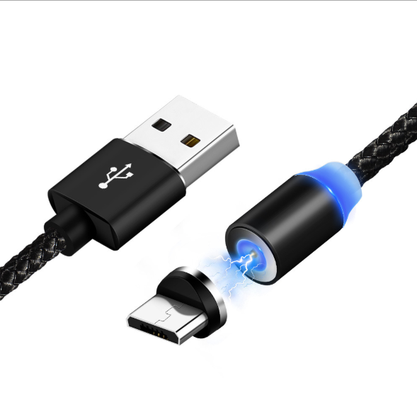 Магнитный USB-кабель 3 в 1 с нейлоновым покрытием и светодиодной индикацией для быстрой зарядки на 360 градусов